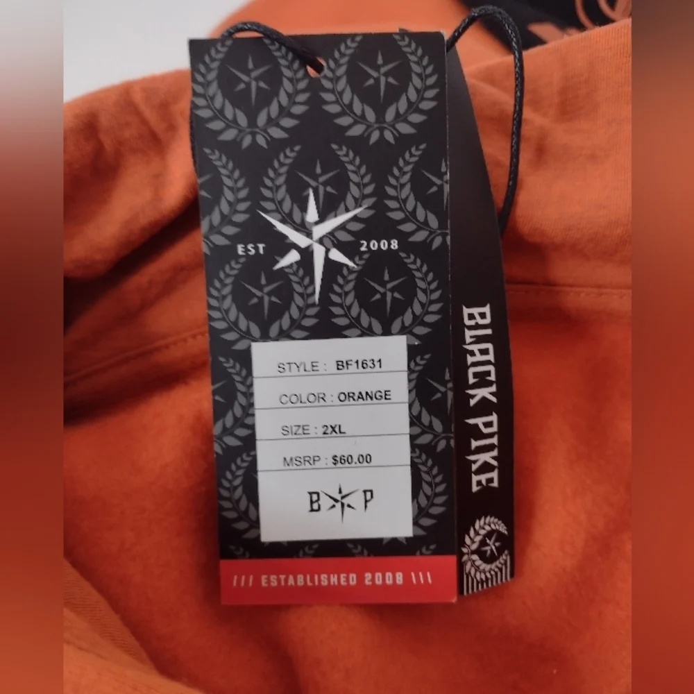Black Pike Men's Orange and Black Graphic Hoodie Size ((2XL)